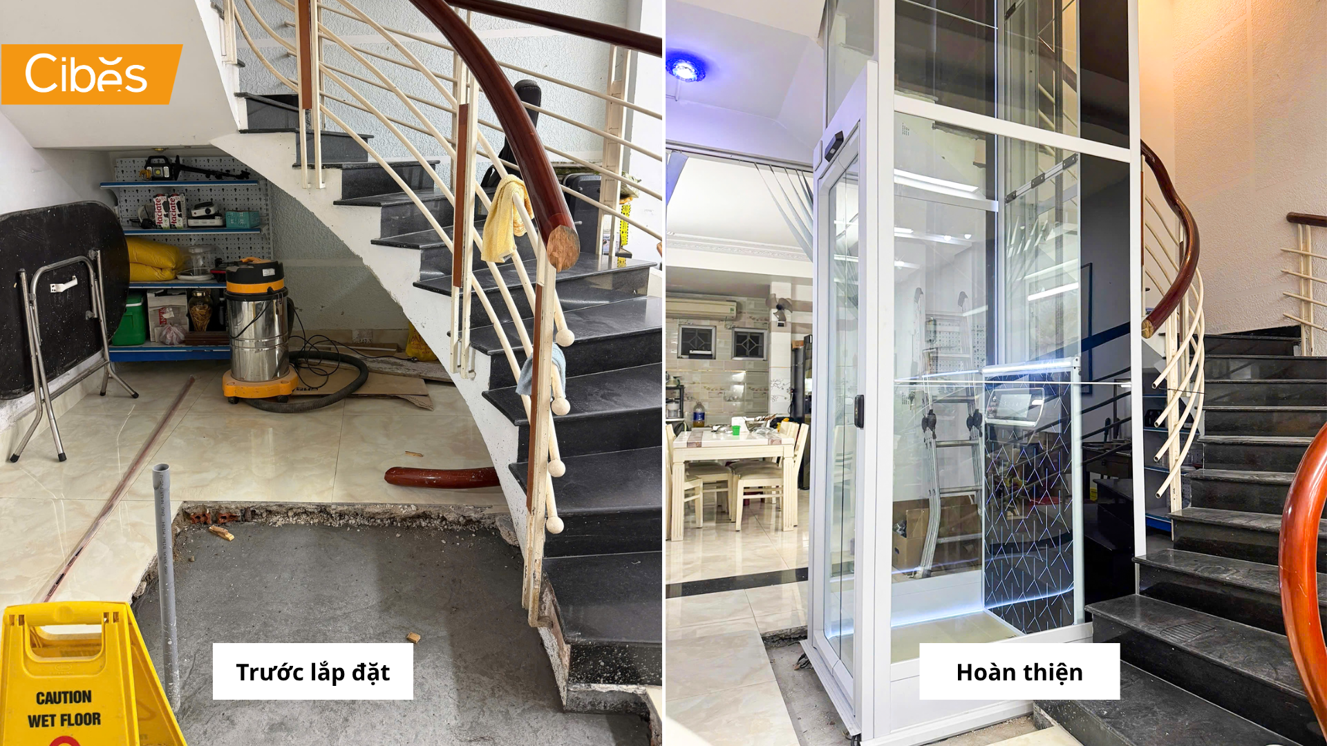 Lắp đặt thang máy nhỏ Cibes V80i cho nhà lệch tầng tại Đà Nẵng